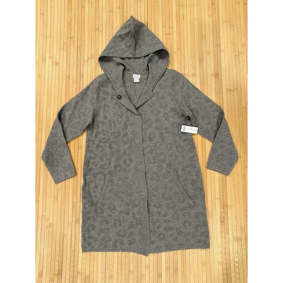 CHICOS NEW Tonal Animal Print Long Cardigan Sweater Coatigan Gray Womens S 0 4/6 - Picture 4 of 8